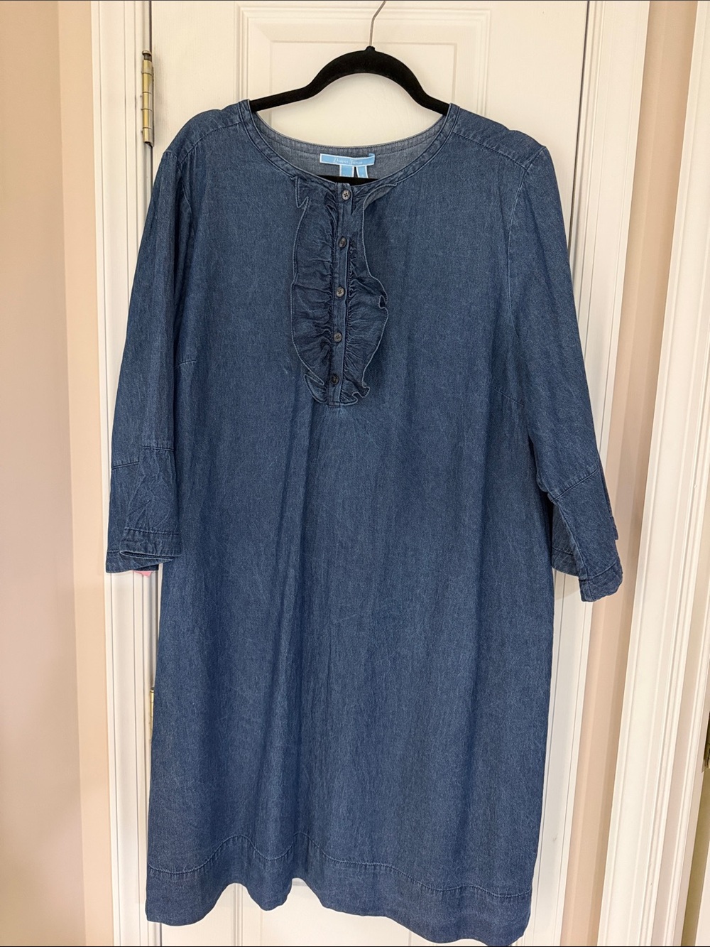 Draper James Denim Ruffle-Front Shift Dress - Blue, Size 20X